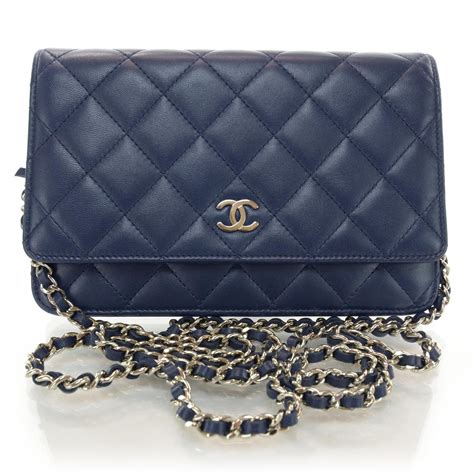 chanel wallet with chain navy|Chanel small wallet on chain.